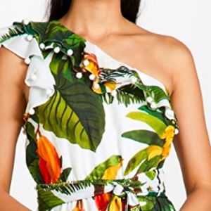 NWT Farm Rio White Cocoa Forest One Shoulder Dress…..PERFECT for your next vacay